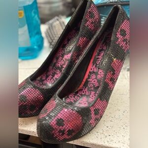 Ed Hardy Pink and Black Gothic Heels